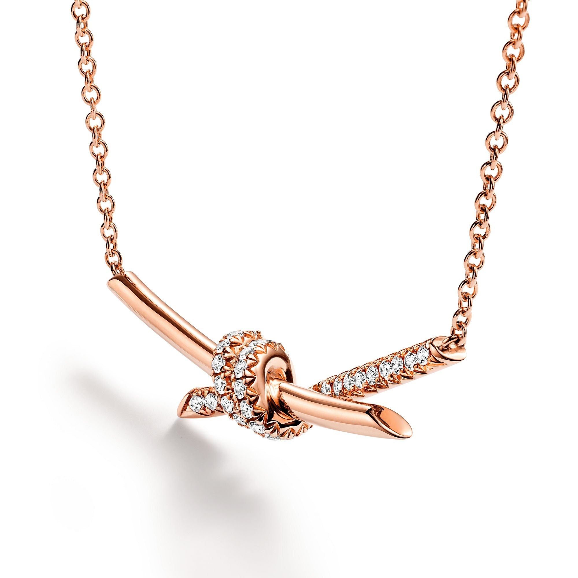 COLLIER TIFFANY & CO KNOT PENDENTIF SEMI DIAMONDS ROSE-GOLD