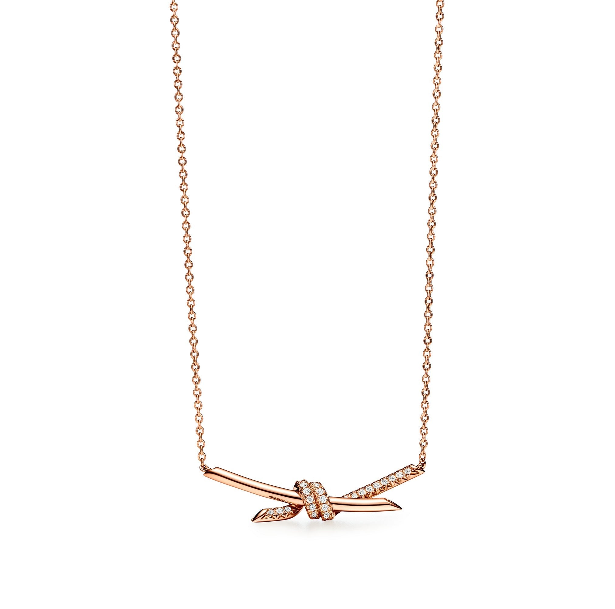 COLLIER TIFFANY & CO KNOT PENDENTIF SEMI DIAMONDS ROSE-GOLD